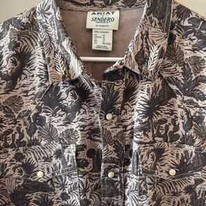 Ariat Sendero Western Snap Shirt in Black & Cream Cactus Print
